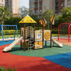 Aire <span class=keywords><strong>de</strong></span> <span class=keywords><strong>jeux</strong></span> extérieure pour enfants, style <span class=keywords><strong>cabane</strong></span> tropicale, <span class=keywords><strong>avec</strong></span> toboggan combiné en panneaux PE à double piste, pour parcs et maternelles - Product Image 5