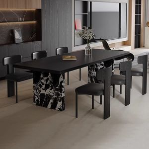 Juego de mesa y sillas de comedor estilo Bauhaus italiano, 6 piezas, diseño rectangular minimalista para uso doméstico - Product Image 2