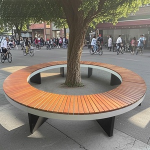 Moderno esterno per il tempo libero quadrato lungo panca e ferro arte sedia seduta in <span class=keywords><strong>legno</strong></span> ondulato lungo albero sedia per cortile o parco - Product Image 3