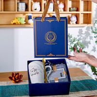 Ensemble cadeau de tasses en céramique marbrée élégantes et modernes avec logo personnalisé Wisteria, serviette en polaire corail, cuillère, souvenir de mariage ou d'entreprise