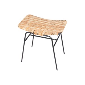 Handmade Natural <b>Vintage</b> Style Woven Rattan <b>Stool</b> Modern Armless Outdoor Dining Bar Party Living Room Restaurant Metal Frame - Product Image 1