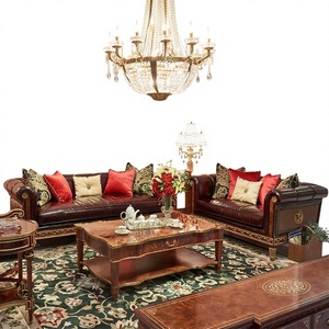 Ensemble de canapés en velours sculpté en acajou, style européen classique et luxueux, <span class=keywords><strong>pour</strong></span> villas et hôtels sur mesure (FF&E), idéal <span class=keywords><strong>pour</strong></span> salons classiques européens élégants. - Product Image 1