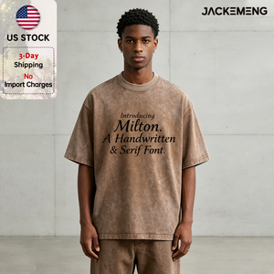Camiseta Oversize de Algodón Lavado con Estampado de Texto Minimalista Negro con Fuente <span class=keywords><strong>Serif</strong></span> Milton, Estilo Retro Streetwear Casual, Venta al por Mayor desde Almacén de EE. UU. - Product Image 1