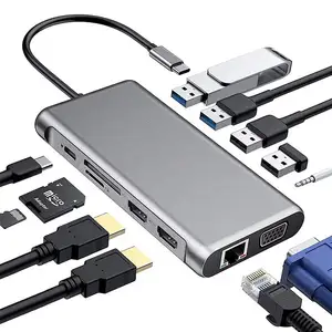 USBエクステンダードックケーブル3.1USBC充電ハブ12-in-1アダプタードッキング電源アダプターCタイプハブラップトップ12in1 USBCハブ