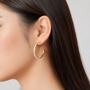 Pendientes de Aro de Zirconia de Acero Inoxidable con Baño de Oro de 14K, Piedra Transparente, Aros Abiertos en Forma de C con Cierre de Mariposa - Product Image 5
