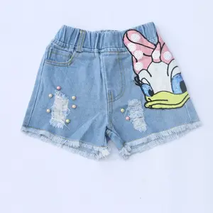 Nieuwe Mode Baby Meisjes Shorts Zomer Leuke Cartoon Gedrukt Kralen Korte Denim Broek