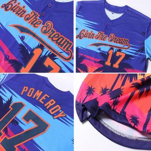 Custom Baseball Jersey Pink Blue Palm Tree Print Personalized Unisex Breathable Sublimated Short Sleeve Sports Jersey - Product Image 4