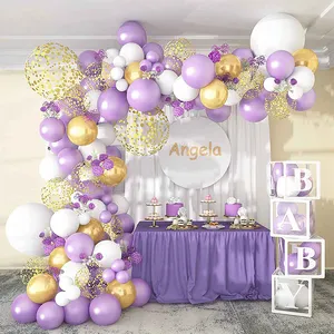 105 Buah Balon Selamat Ulang Tahun Lampu Karangan Bunga Balon Rantai Confetti Metalik Ungu untuk Dekorasi Pesta Ulang Tahun Pernikahan Globo