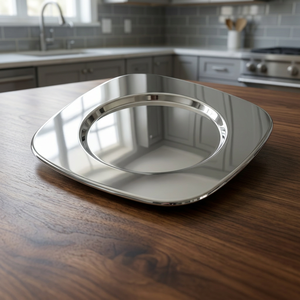 Assiette de présentation carrée en acier inoxydable non magnétique, polie, durable, motif classique, élégante et décorative pour les mariages - Product Image 2