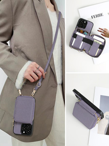 RFID blocco cerniera custodia a portafoglio per <span class=keywords><strong>iPhone</strong></span> Flip Pu in <span class=keywords><strong>pelle</strong></span> borsetta <span class=keywords><strong>Cover</strong></span> del telefono con titolare della carta e tracolla cordino - Product Image 4