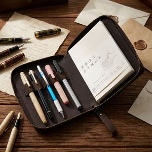 Top Layer Cowhide A6 Zipper Notebook Bag Pens Case <b>Journal</b> Cover Book Sleeve Modern Style Embossed Durable Promotional Gifts - Product Image 1