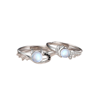 Bagues de couple Ailes d'Ange et de Diable, incrustées de pierre de lune, ajustables, en argent, bagues de promesse assorties, cadeau de bijoux pour les amoureux