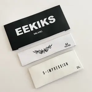Etichette di indumento personalizzate ad alta densità Logo del marchio fine piega collo in tessuto etichette per abbigliamento