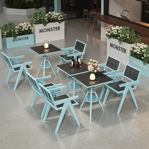 Ensemble table et chaises en composite bois-plastique et acier carbone pour l'extérieur, idéal pour les salons de thé, cours et parcs - Design carré compact et réglable - Product Image 3
