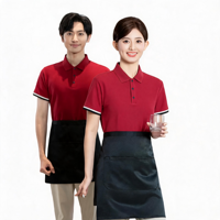 Polo unisexe en tissu tricoté en polyester, écologique, avec impression par transfert thermique, à manches courtes et fermeture boutonnée, pour uniforme de café-bar et restaurant
