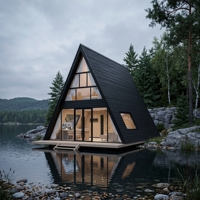 Unité de villégiature modulaire de luxe, maison à ossature triangulaire, structure en acier léger, design moderne, résistante aux tremblements de terre et au vent