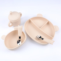 Vente en gros de fournitures personnalisées Vaisselle alimentaire écologique Bol Assiette Cuillère Ensemble d'alimentation en silicone pour bébé Nouvel ensemble d'assiettes pour bébé sans Bpa