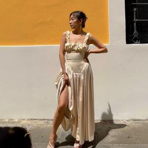 Vestidos de Verano de Alta Calidad para Mujer, Diseño Casual y Elegante, con Tirantes, Escote Cuadrado, Estilo Patchwork de Satén, Personalizables OEM - Product Image 4