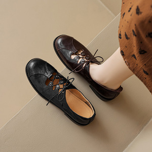 Chaussures plates vintage à lacets et talon bas pour <span class=keywords><strong>femme</strong></span>, idéales printemps-automne - Product Image 1