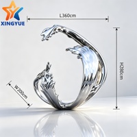 Sculpture d'ondes d'eau en acier inoxydable poli miroir sur mesure, statue abstraite de projection d'eau pour la décoration de jardin et de paysage extérieur