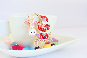 Placa de oro Metal aleación de zinc promoción dibujos animados Navidad Pere David's Deer Elk Santa Claus colgante llavero llaveros para bolso - Product Image 5