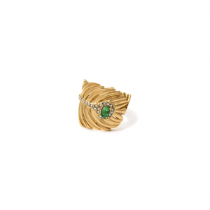 แหวนแฟชั่น ชุบทอง สแตนเลสสตีล พลอยสีเขียว ประดับเพชร ดีไซน์รูปขนนก - Product Image 2