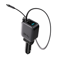 Adaptor Mobil Pengisian Cepat 84W dengan Voltmeter 4 Port Kabel Ganda 45W PD PPS Charger Mobil Retractable 75cm untuk Perjalanan Darat Custom