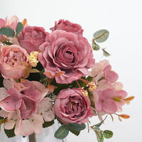 Bouquet de fleurs artificielles en soie YM, mini pivoines et roses, pour mariage, décoration florale, blanc et rose