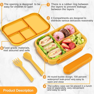 Boîte à lunch bento personnalisée avec logo, compartiments étanches, vente en gros, OEM ODM, récipient alimentaire réutilisable avec emballage à marque privée - Product Image 2