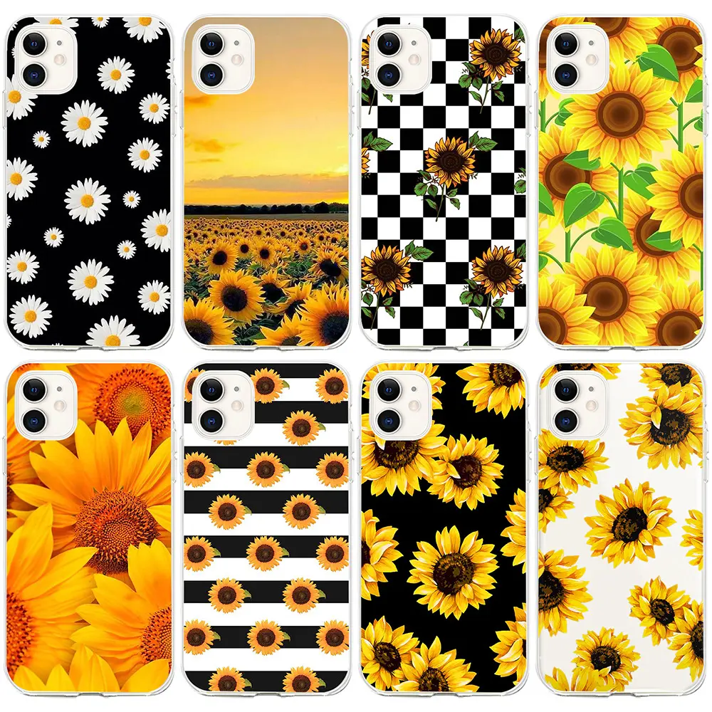 INS Custom Daisy Summer Sunflower Transparent Anti-Fall Silicone Mobile Phone Case for Iphone 11 12 Pro Max 7 8 Plus