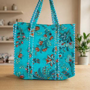 Women's PNM Overseas Casual Dot Pattern Quilted Cotton Tote <b>Bag</b> with Shoulder Strap-Small/<b>Medium</b>/Large <b>Sizes</b> - Product Image 3