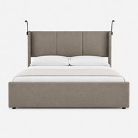 Modernes taupefarbenes Polsterbett mit gepolstertem Kopfteil, Queen- und King-Size, minimalistisches Hotel- und Apartment-Schlafzimmerbettgestell, OEM ODM