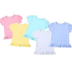 <span class=keywords><strong>Magliette</strong></span> vuote per ragazze personalizzate t-shirt pesante estiva maniche a sbuffo t-shirt bianca in cotone 100% ricamo t-shirt per bambini - Product Image 1