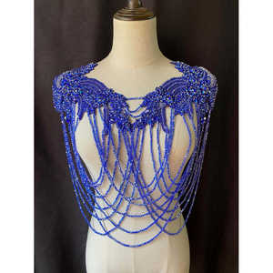 Apliques de diamantes de imitación blancos con borlas, par de apliques de borlas de cuentas, apliques de hombro de cristal para vestido de noche - Product Image 3