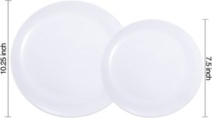 Assiettes en plastique rigide réutilisables, blanches et noires, assiettes à dessert, assiettes de fête avec bord doré - Product Image 5