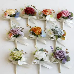शादी की दुल्हन दुल्हन की सहेलियों की कलाई के फूल दूल्हा बॉल भोज कोर्सेज कृत्रिम गुलाब