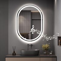 Miroir de salle de bain ovale à LED Bluetooth, miroir mural rétroéclairé avec fonction anti-buée, 3 modes d'éclairage