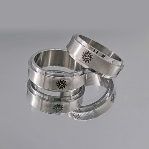 yunnique Stainless Steel Laser Engraved <b>Sunflower</b> <b>Ring</b> For Men Geometric Design Gift Jewelry XYR0178 - Product Image 1