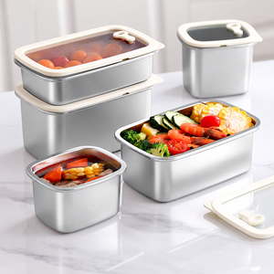 Contenedor de almacenamiento de alimentos de acero inoxidable 304, lonchera de calidad alimentaria con tapa, caja hermética para refrigerador y congelador. - Product Image 2