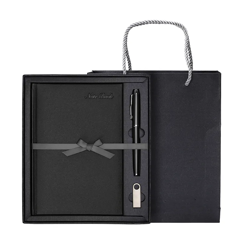 A5 notebooks customizable high quality pu leather notebook diary with pen and box and usb gift set