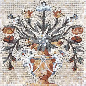 रंगारंग हस्तनिर्मित फूल मोज़ेक पत्थर कला भित्ति दीवार पदकों सस्ते फर्श टाइल्स