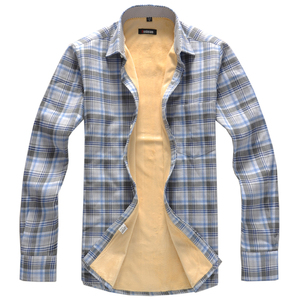 เสื้อเชิ๊ตผ้าสักหลาดลายสก็อตสำหรับผู้ชายอบอุ่นในฤดูหนาว - Product Image 5