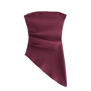 Blusa de Moda Casual sin Tirantes de Color Sólido con Diseño Asimétrico en 5 Colores para Mujer - Product Image 3
