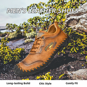Zapatos Casuales de Cuero de Alta Calidad para Hombre, Diseño Plano con Cordones y Función Antideslizante para Uso en Exteriores, Otoño e Invierno - Product Image 3