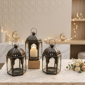 Wholesale Black Iron <b>Moroccan</b> Lanterns Set of 3 for Home Wedding Christmas Tabletop & Hanging <b>Decoration</b>-Handmade Durable - Product Image 1