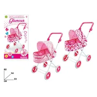 Poussette pour poupée en plastique rose glamour de style dessin animé avec mécanisme pliable pour filles de 4 à 6 ans 62x33x14 CM