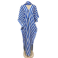 Robe longue d'été 2026 rayée à col en V et manches courtes, coupe droite, style doux, ample, en polyester