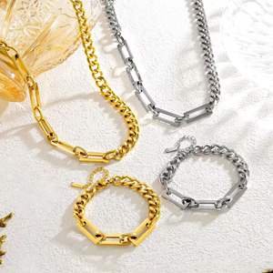 ZGBROTHERS N180 Stainless Steel Gold Hip-hop Punk Trendy Bracelet 18K Gold Plated Simple Small Square Pendant <b>for</b> <b>Men</b> Women - Product Image 5