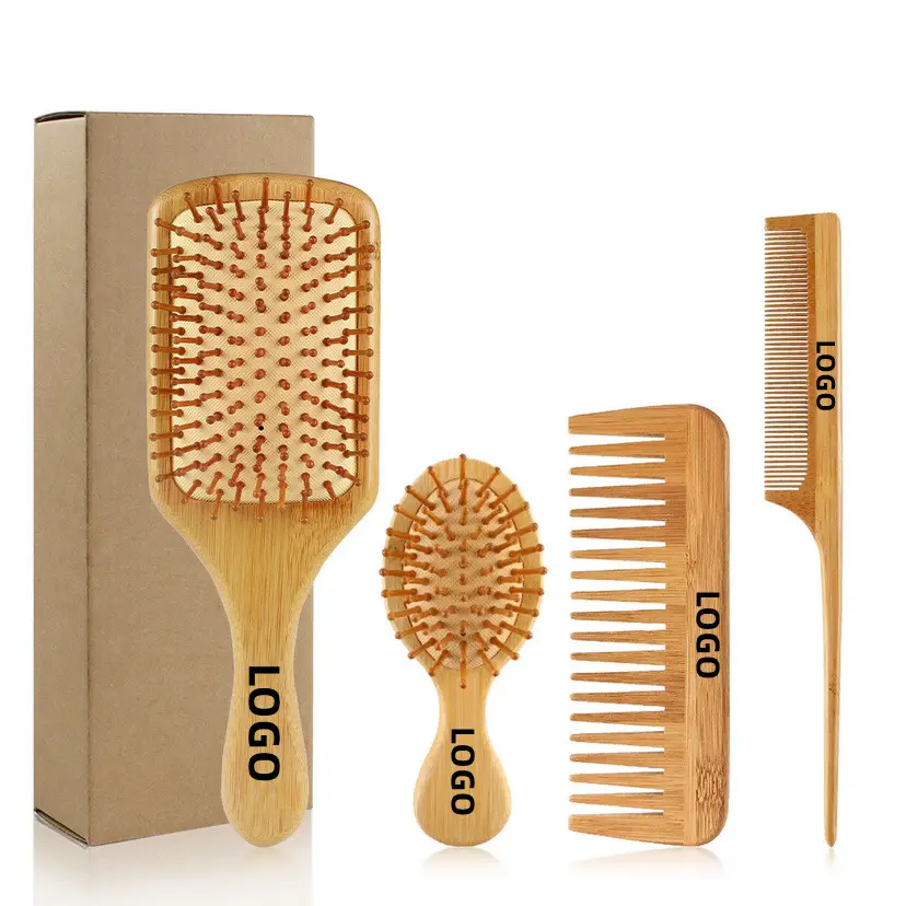 Spazzola per capelli a pettine di bambù in legno con coda a denti larghi grande Mini Paddle districante spazzola per capelli donna uomo bambini spessi sottili ricci dritti