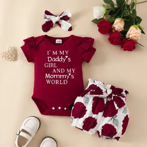नवजात शिशु के लिए रोम्पर सेट, बेबी के लिए छोटी आस्तीन वाली शॉर्ट्स सेट, बेबी लेटर समर टॉप बेल्ट, फूल प्यारी पैंट